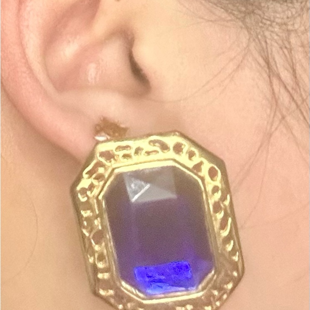 Vintage Blue Rectangular Earrings - image 2